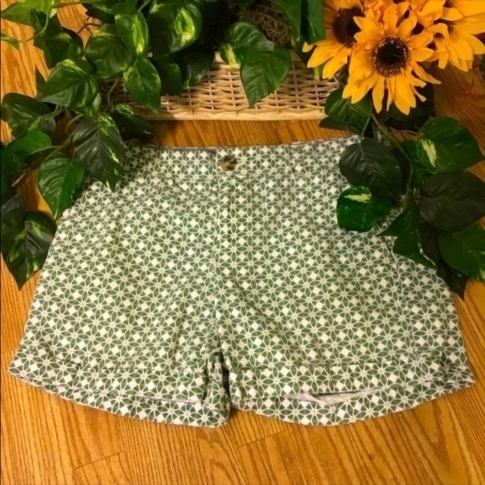 Banana Republic Green & White Geo Print Cotton Preppy Shorts Pockets 2